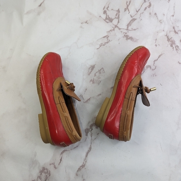 Tory Burch Loafer Women 9 39 Red Bean Boot Wellie Slip On Shoe Leather Rain Boat - Picture 14 of 16